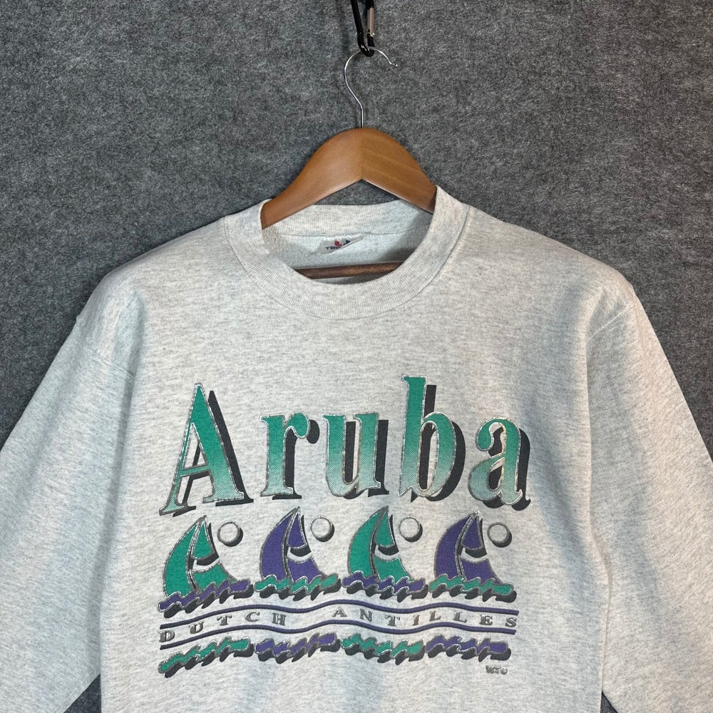 Tee Jays Aruba Dutch Antilles Graphic Sweatshirt Mens Medium‎ Gray Sailboats